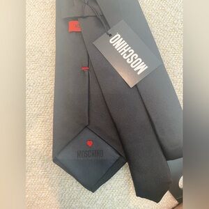 Moschino Black Tie with Red Heart Accent